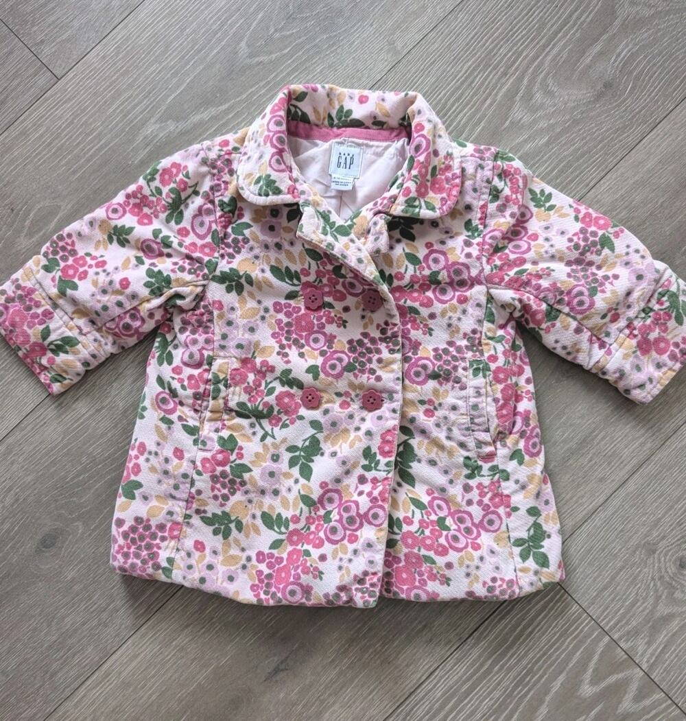 Baby Gap Multi color Quilted Floral Pea Coat Size 6-12M